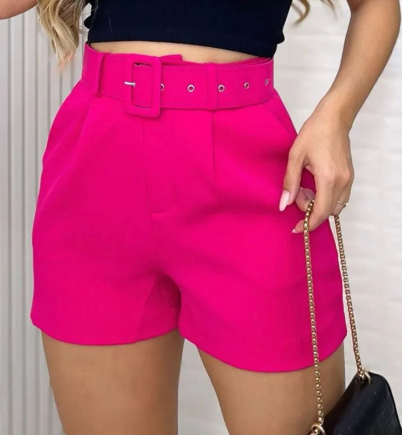 Short alfaiataria com cinto moda casual feminina