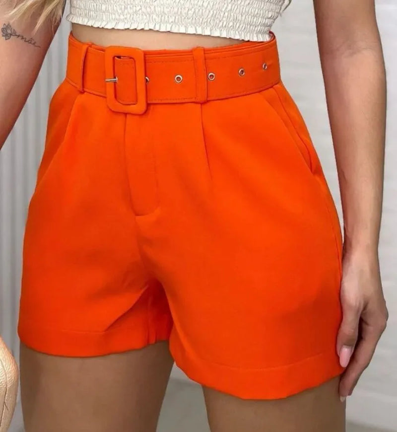 Short alfaiataria com cinto moda casual feminina