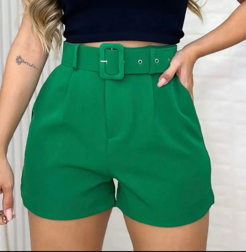 Short alfaiataria com cinto moda casual feminina