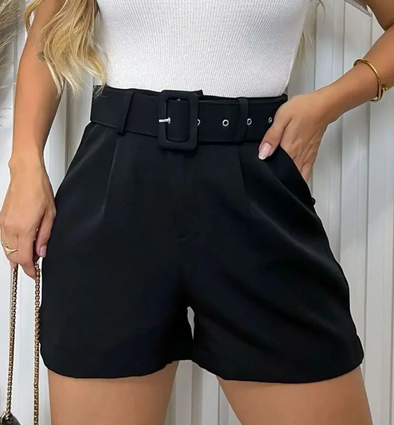 Short alfaiataria com cinto moda casual feminina