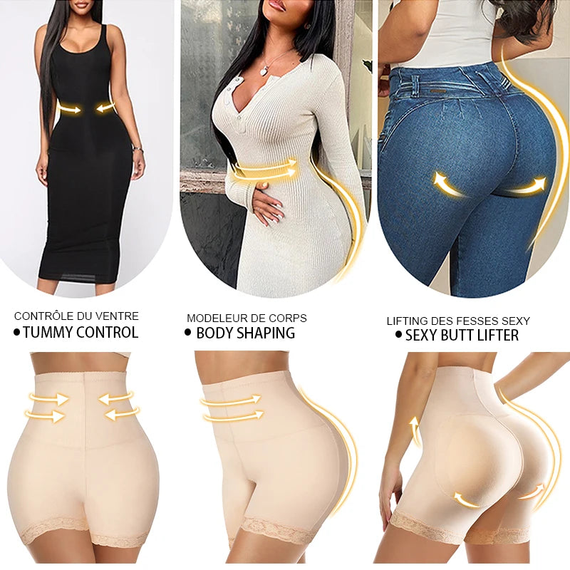 Mulheres cintura alta rendas bunda levantador corpo shaper barriga controle calcinha boyshort almofada shorts hip realçador shapewear